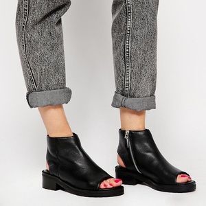 Arachnid Peep Toe Leather Ankle Boots